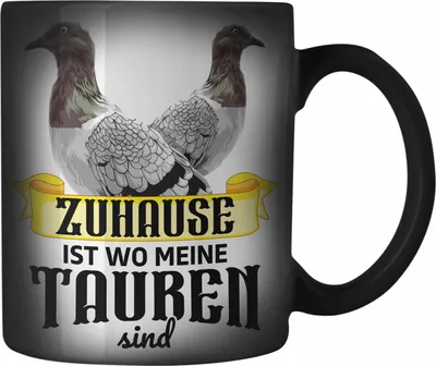 Produktbild von Trendation - Taubenzüchter Geschenk Zaubenzucht Zubehör Tauben Farbwechsel Zauber-Tasse Lustiger Spruch Taubenflüsterer Taubenliebhaber Becher Zuhause Ist Wo Meine Tauben Sind (Schwarz)