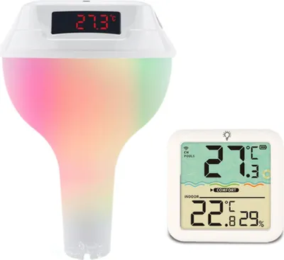 Produktbild von Kabelloses schwimmendes Pool-Thermometer mit farbigem Lichtwechsel für Schwimmbad und Whirlpool, LED-Anzeige