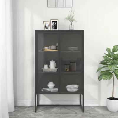 Obrázok produktu pre Maison Exclusive – Vysoká skriňa, antracitová, 80 x 35 x 135 cm, oceľ a tvrdené sklo