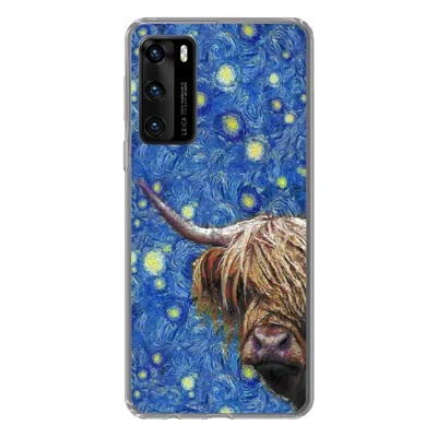 Produktbild von MuchoWow® Handyhülle Schutzhülle Hülle für Huawei P40 Sternennacht - Van Gogh - Schottischer Highlander Silikon Softcase Handy Hülle - Handytasche
