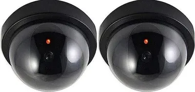 Obrázek produktu pro Atrapa kamery (2ks) - Bezpečnostní kamera pro vnitřní i venkovní použití - Vodotěsná - S LED displejem - Bez baterií - Atrapa - 35 W - Kulatá - Černá