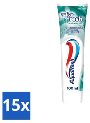 Immagine prodotto di 15 tubetti di dentifricio Aquafresh, formula rinfrescante al mentolo, 75 ml - confezione  - 15 pezzi