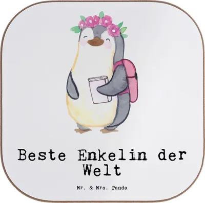 Produktbild von Mr. & Mrs. Panda Tischuntersetzer Pinguin Beste Enkelin der Welt - Weiß - Geschenk, Enkelkind, Untersetzer für Gläser, Taufe, Geschenkidee, Glas, Opa, gläseruntersetzer