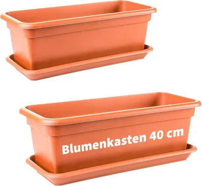 Produktbild von Blumenkasten mit Untersetzer 40cm, terracotta, robust, pflegeleicht, 2er-Set
