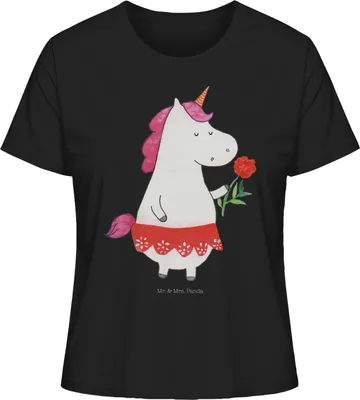 Produktbild von Mr. & Mrs. Panda Kurzarmshirt Damen Einhorn Dame Größe L - Schwarz - Geschenk, Bedrucktes Shirt, Oberteil, Sommershirt, Basic, Bachelorette, Einhörner, Trennung, Frau