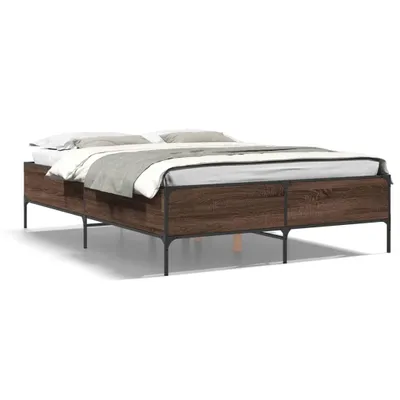 Produktbild von vidaXL Bettgestell Braun Eichen-Optik 135x190 cm Holzwerkstoff Metall