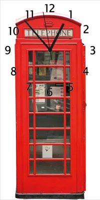 Produktbild von Wallario Design Wanduhr bedruckt, Größe 30 x 60 cm, Motiv: London Rote Telefonzelle