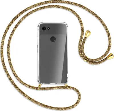 Produktbild von Handykette Backcover-Schutzhülle mit Band (Metall goldfarben) für Google Pixel 3a - braun+beige
