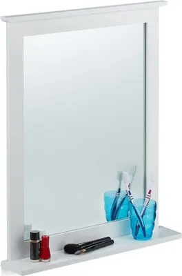 Zdjęcie produktu dla Białe lustro ścienne z półką
