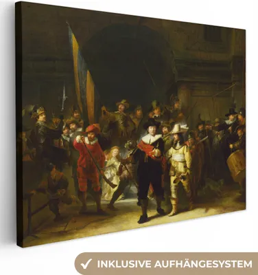 Produktbild von MuchoWow® - Leinwandbilder - Die Nachtwache - Rembrandt van Rijn, Wandbild, Wanddeko Bilder Wohnzimmer, 120x90cm