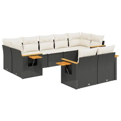 Produktbild von 9-tlg. Garten-Sofagarnitur mit Kissen Schwarz Poly Rattan