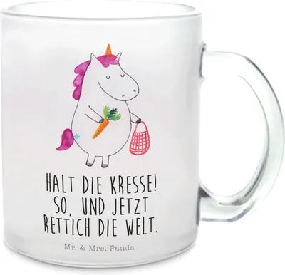 Produktbild von Mr. & Mrs. Panda Tee Tasse Einhorn Gemüse - Transparent - Geschenk, Haferl, Unicorn, Einhörner, Pott, Biomarkt, Trinkglas, Wochenmarkt, getränkebecher, Teetasse