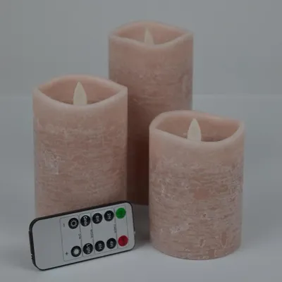 Produktbild von 3er LED Echtwachskerzen Set rose meliert FB Timer Dimmer Flackermodus 27056