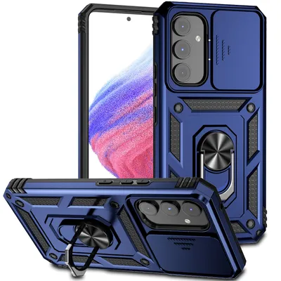 Immagine prodotto di Custodia per Samsung Galaxy A54 a doppio strato con copertura scorrevole della fotocamera e supporto ad anello blu