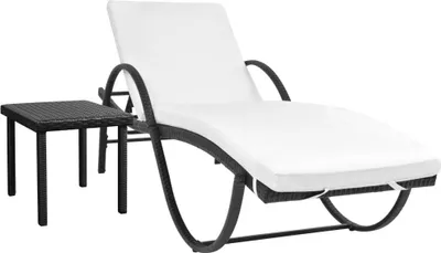 Image de Chaise longue avec coussin et table Résine tressée Noir