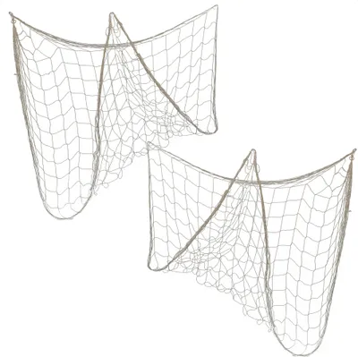 Produktbild von com-four® 2x Deko Fischernetz je 100 x 200 cm- naturfarbenes Fangnetz als Wanddekoration und Foto-Halter - Anglerwerkzeug - Deko-Stellnetz, Reuse - Treibnetz als Deko-Wandbehang
