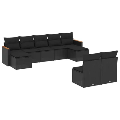 Produktbild von vidaXL 9-tlg. Garten-Sofagarnitur mit Kissen Schwarz Poly Rattan