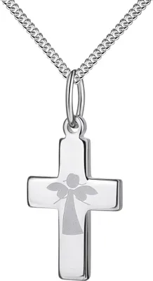 Produktbild von Kreuz-Anhänger mit Schutzengel-Gravur 925 Silber Silberkreuz mit Halskette Kreuz aus Sterlingsilber