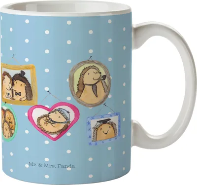 Produktbild von Mr. & Mrs. Panda Kaffeetasse Igel Familie - Blau Pastell - Geschenk, Trinkbecher, Muttertag, Tasse, Bilder, Liebe, kaffeebecher keramik, Mama, Teetasse, Trinktasse