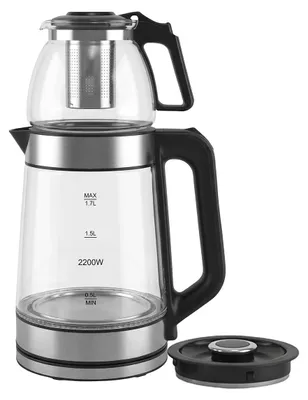 Immagine prodotto di SWISS HAUS, Bollitore elettrico da 1,7 litri con teiera, 2200 W, filtro in vetro, base girevole a 360°, colore nero