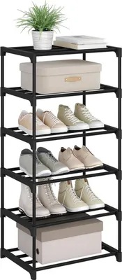 Produktbild von WOLTU Schuhregal schmal 6 Ebenen, Metall, für 12 Paar Schuhe, 42x88x30 cm : Schwarz Farbe: Schwarz
