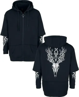 Produktbild von Black Premium by EMP Damen schwarze Kapuzenjacke mit Animal-Print und Symbol-Details XXL