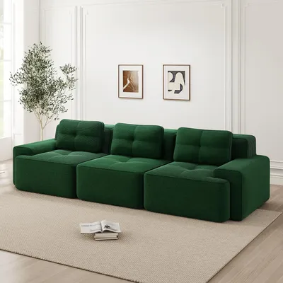 Image de Canapé Cloud en velours côtelé, canapé modulable sans structure, 3 places, assise profonde, 293 x 104 x 69 cm, vert
