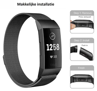 Productafbeelding van DrPhone Fitbit Charge 3 / Charge 3 SE Magnetische Milanese Armband - RVS
