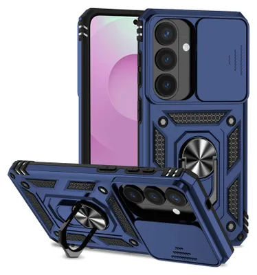 Obrázek produktu pro Pouzdro pro Samsung Galaxy S26 dvouvrstvé pouzdro s posuvným krytem kamery a prstencovým stojánkem modré