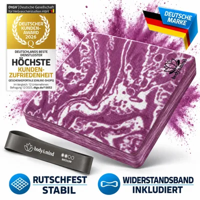 Produktbild von Body & Mind Balance-Pad Violett Rutschfestes Balancekissen Weichschaum Balanceboard 40x30x6 cm für Stabilität, Yoga & Koordinationstraining
