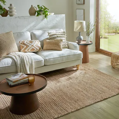 Produktbild von Teppich Kurzflor Flechtoptik Muster, Struktur, Flur Natur Rechteckig 200x290 | 74% Kenaf, 26% Baumwolle, ohne Rückenbeschichtung | Florhöhe: 8 cm | Handgewebt