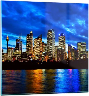 Produktbild von Bilder auf glas - Australien Nacht Stadt Wolkenkratzer - 60x60cm - Glasbilder - Wandbilder - Kunstdruck - Wanddekoration aus Glas - Glas Bilder - Wandbild auf Glas - GAC60x60-1150