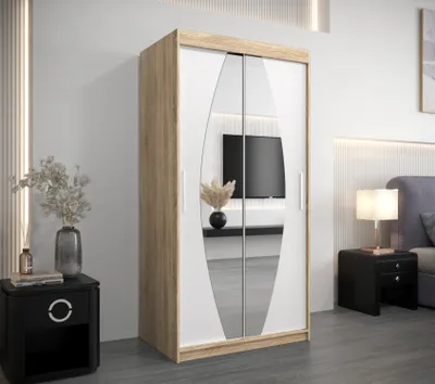 Obrázek produktu pro Šatní skříň se zrcadly TAMARA - šířka 100 cm, dub sonoma / bílá