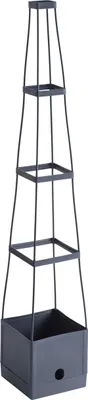 A tall, gray, conical plant stand with a square base, isolated on a white background.