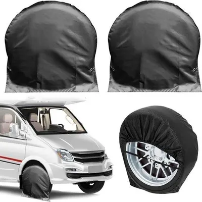 Productafbeelding van 2 x Zwarte Caravanwielhoes (72,5 x 72,5 cm) - Geschikt voor Caravans, Campers en Trailers, Weerbestendig en Duurzaam