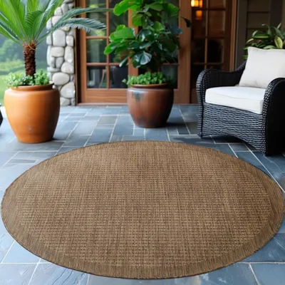 Produktbild von Ayyildiz Outdoor- und Terrassenteppiche Braun 160 cm rund Teppich, einfarbig, Teppich für Terrasse, Balkon oder Küche, Polypropylen-Rückseite