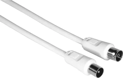A white coaxial cable with two connectors on a white background.