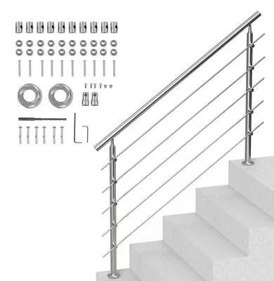 Außentreppengeländer 150 cm, 5 Querstreben, Übergangsgeländer, Edelstahl