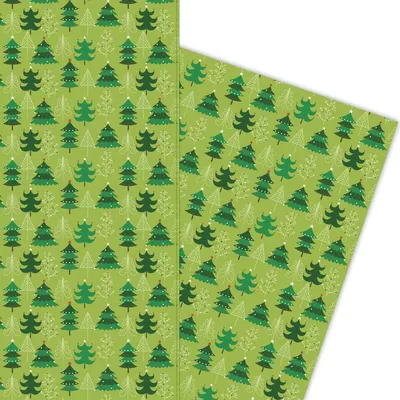 Produktbild von Lustiges Weihnachtsbaum Geschenkpapier mit Weihnachtskugeln auf grün - G5940, 32 x 48cm
