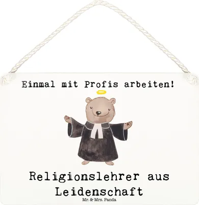 Produktbild von Mr. & Mrs. Panda Deko Wandbild Religionslehrer Leidenschaft DIN A6 - Weiß - Geschenk, holzbild, Grundschule, Lustig, kleine aufmerksamkeit, Spruch, wandtafel, Schild