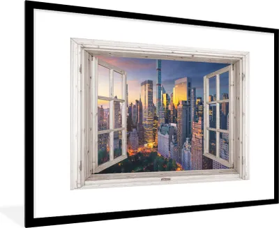 Produktbild von MuchoWow® Gerahmtes Poster Ansicht - New York - Skyline 90x60 cm - Poster mit Schwarzem Bilderrahmen Wandposter Rahmen Foto Bilder - Wanddekoration - Fotos