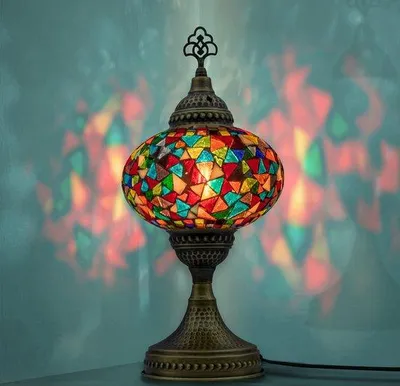 Zdjęcie produktu dla Lampa stołowa Mozaiek, ręcznie wykonana lampka nocna, turecka arabska lampa Tiffany do sypialni, biura i salonu