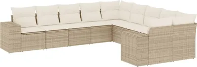 Produktbild von vidaXL 10-tlg. Garten-Sofagarnitur mit Kissen Beige Poly Rattan