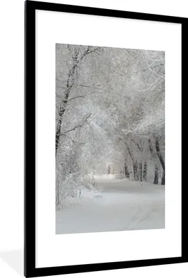 Produktbild von MuchoWow® Gerahmtes Poster Bäume - Schnee - Winter 60x90 cm - Poster mit Schwarzem Bilderrahmen Wandposter Rahmen Foto Bilder - Dekoration - Wandposter Wohnzimmer - Hochwertig