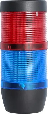 Imagen del producto de STEX24, columna de señalización azul-roja, 70 mm, 24V AC/DC, luz intermitente LED, modelo SS70-OB2/24. Dimensiones: Longitud 161,0 mm, diámetro 70,0 mm