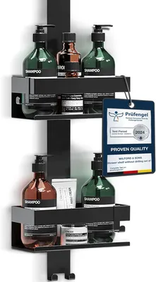 Produktbild von Duschregal zum Aufhängen ohne Bohren – Hängeregal, Badezimmerregal, Duschregal aus Edelstahl, rostfreie Badezimmerregale, Duschkorb für das Badezimmer