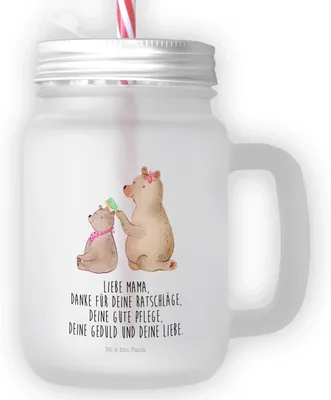 Produktbild von Mr. & Mrs. Panda Cocktailglas Bär Kind - Transparent - Geschenk, Muttertag, Eiskaffee Glas, Mama, Mit Strohhalm, deckel, Glasbecher, Familie