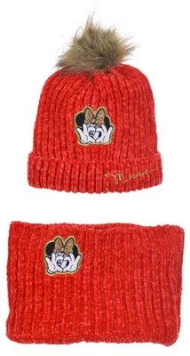 Produktbild von Minnie Mouse Mädchen Kinder Winter Strick Set 2 tlg. Mütze und Schal, Farbe:Rot, Größe:52