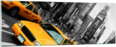 Produktbild von Bilder auf glas - Amerika taxi stadt - 90x30cm - Glasbilder - Wandbilder - Kunstdruck - zum Aufhängen bereit - Wanddekoration aus Glas - Glas Bilder - Wandbild auf Glas - Einteilig - GAB90x30-2178