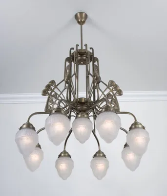 Produktbild von Hängelampe Messing massiv Glas E27 H: max. 136 cm in Berliner Weiß matt Jugendstil